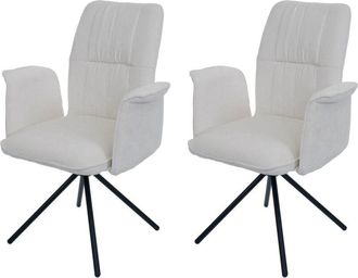 Hhg Hhg - Nunca Usado] Juego De 2 Sillas De Comedor 433, Reposabrazos Giratorio Auto-return, Tela/textil Chenilla (340g/m&sup2;) Oeko-tex, Crema