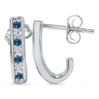 Pompeii3 1/3ct Blue & White Diamond Hoops 14K White Gold