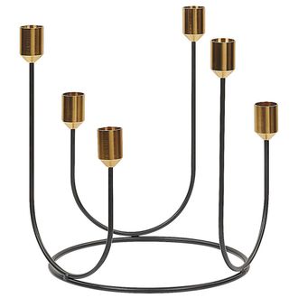 Beliani Beliani - Candelabro De Metal Negro Y Dorado 25 Cm Portavelas Forma Redonda Decoraci&oacute;n Moderna Panay
