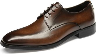 Generic Dress Shoes for Men Lace Up Square Apron Burnish Toe Derby Shoes Leather Slip Resistant Block Heel Non Slip Low Top Party(Coffee,6.5 UK)