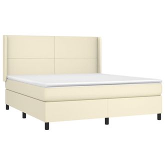 vidaXL Cama Box Spring Colch&oacute;n Y Led Cuero Sint&eacute;tico Crema 180x200 Cm Vidaxl