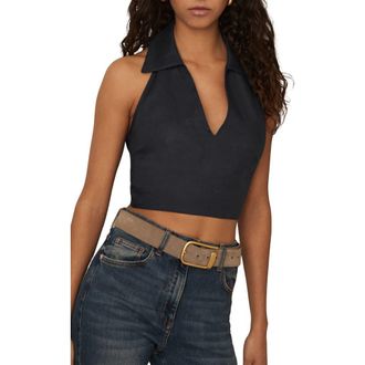 Reiss Cara Halter Tie Back Crop Top in Navy at Nordstrom Rack, Size 12 Us / 16 Uk