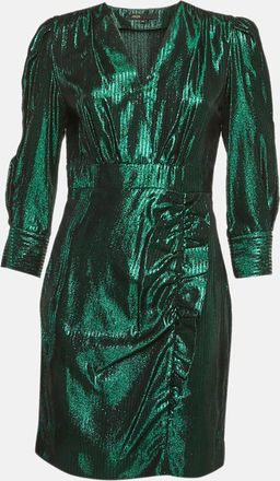 Maje Green Herringbone Lurex Frilled Mini Dress