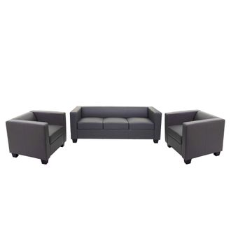 Hhg [nunca Usado] 3-1-1 Conjunto Sof&aacute; Conjunto Sof&aacute; Lounge Lille, Polipiel, Gris Oscuro