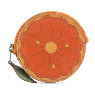 Herm&egrave;s Green Orange Leather Coin Purse/Coin Case (Pre-Owned)