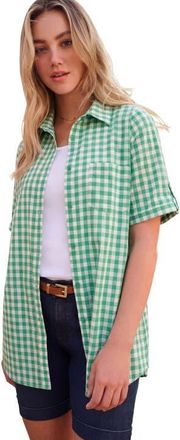 Roaman's Tie Sleeve Button Down Shirt in Vivid Green Check at Nordstrom, Size 28