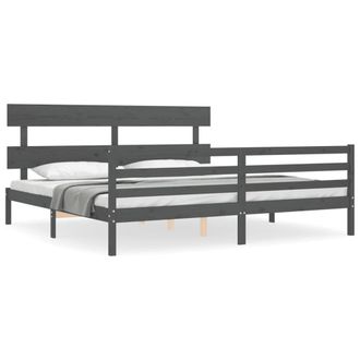 Berkfield Home Bed Frame with Headboard Grey 200x200 cm Solid Wood