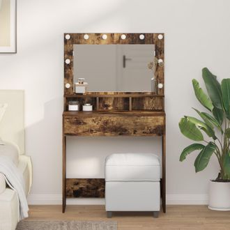 Berkfield Home Vanity Table Smoked Oak Engineered Wood 75.5 x 41 x 135 cm Mirror in Brown