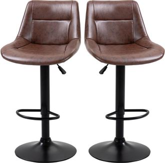 HOMCOM Set 2 Sgabelli da Cucina Vintage in Finta Pelle con Poggiapiedi Marrone