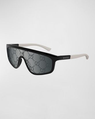 Gucci Mens GG Monogram Shield Sunglasses