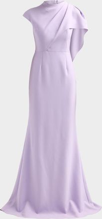 Teri Jon Asymmetric Drape Cape Gown