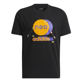 adidas Mens adidas neo Colorblock Pattern Ribbed Round Neck Cotton Short Sleeve Black T-Shirt HC9697