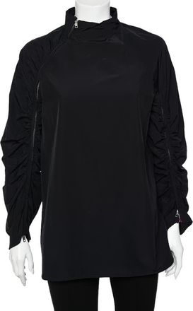 Sportmax Black Synthetic Contrast Trim Ruched Zip Detail Tunic Top
