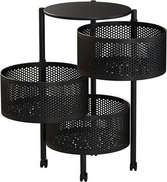 Trade Shop Trade Shop - Mobile Mobiletto Tavolino Metallo Nero 3 Scomparti Portatutto Regolabile 30x60cm