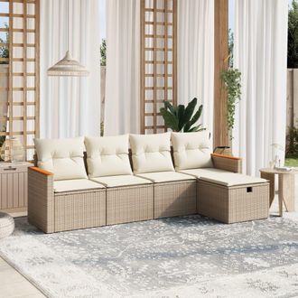 vidaXL Juego De Sof&aacute;s Jard&iacute;n Con Cojines 5 Pzas Rat&aacute;n Sint&eacute;tico Beige Vidaxl