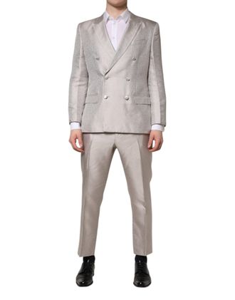 Dolce & Gabbana Mens Light Gray Jacquard Silk Dotted 2 Piece Suit