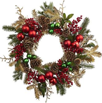 Nearly Natural 24In. Ornament, Pine & Pinecone Wreath