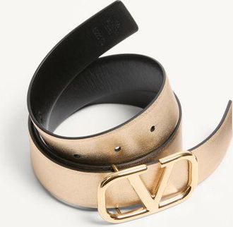 Valentino Garavani Cintura Reversibile Vlogo Signature In Vitello Metallizzato E Vitello Lucido 30 Mm Donna ORO/NERO 065