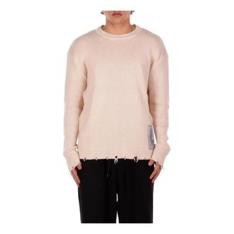 John Richmond Round-neck Knitwear, male, Beige, Size: S Cut-out Logo Knit