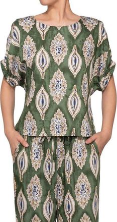 Melloday Floral Print Short Sleeve Top in Pea Green Multi at Nordstrom, Size X-Large