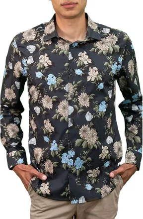 Lords of Harlech Nigel Button-Up Shirt in Augustus Floral Black at Nordstrom, Size Xx-Large