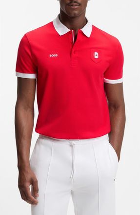 BOSS Lux Paddy Cotton Polo in Canada Red at Nordstrom, Size X-Large