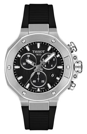 Tissot T-Race Chronograph Silicone Strap Watch, 38mm in Black at Nordstrom