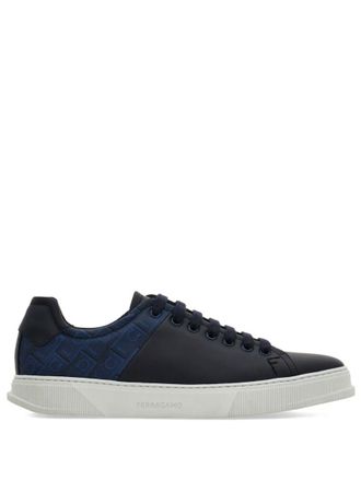 Ferragamo Navy Lace Up Sneakers
