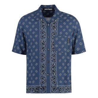 Palm Angels Short Sleeve Shirts, male, Blue, M, Paisley Print Bowling Shirt