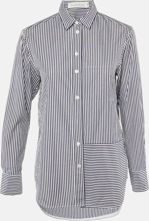 Victoria Beckham Navy Blue Striped Cotton Button Front Shirt