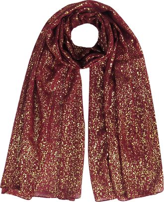 Lina & Lily Gold Glitter Foil Print Womens Scarf Hijab Head Wrap Shawl Lightweight (Maroon)