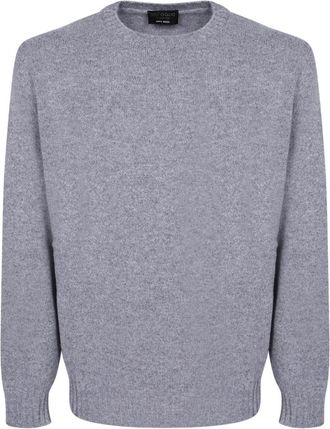 Dell'Oglio Klassieke trui met lange mouwen - Heren - Ronde hals truien - Grijs - XL - Wol - Truien & Vesten