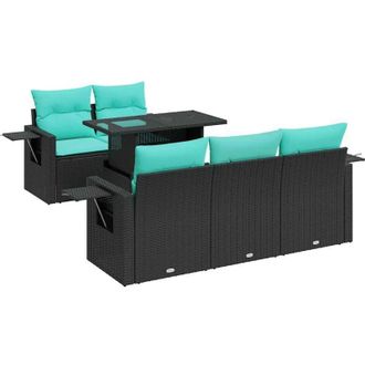 vidaXL 6 Piece Garden Sofa Set with Cushions Black Poly Rattan Acacia vidaXL