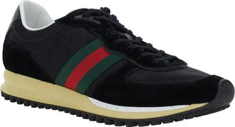 Gucci Mens Black Low-Top Sneakers With Side Web Detail Calf Trainers