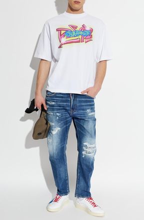 Dsquared2 T-shirt With Colorful Print, Mens, White