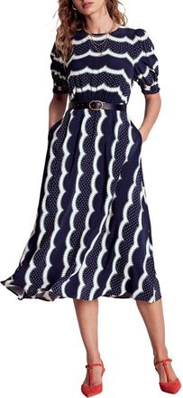 Boden Scallop Stripe Dress in French Navy, Dainty Scallop at Nordstrom, Size 0