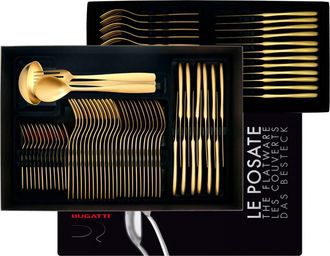 Bugatti Riviera Gold, Posate Set 75 Pz, Scatola Gallery, Casa Bugatti - Colore: Oro Sabbiato