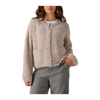 Object Object, Truien & Vesten, Dames, Beige, M, Polyester, Beige Gebreid Vest voor Vrouwen