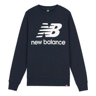 New Balance Essentials Stacked Logo Crew Sweatshirt Asia Sizing Navy White AMT03560-ECL