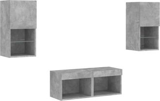 vidaXL Vidaxl - 4 Piece tv Wall Cabinets with led Lights Concrete Grey