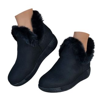 Generic Slip On Snow Boots Women Fur Lined Thermal Winter Booties Flat Slip On Chelsea Boots Solid Classic Ankle Boot Warm Round Toe Hiking Boot Non-Slip Shor