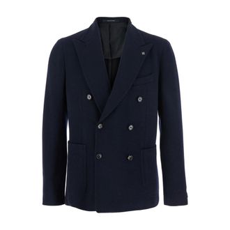 Tagliatore Jassen, Heren, Blauw, M, Katoen, Double-Breasted Jas met Piekrevers