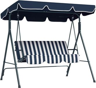 OUTSUNNY Outdoor 3-person Porch Swing Chair with Adjustable Canopy Blue, White