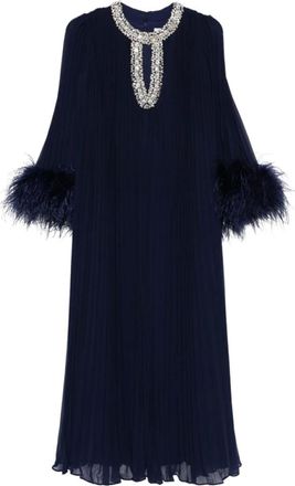 Self Portrait Party Dresses, female, Blue, L, Chiffon Feather Midi Dress