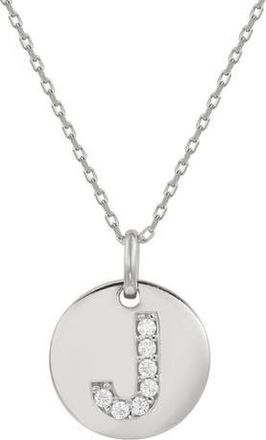 Suzy Levian Cubic Zirconia Initial Disc Pendant Necklace in White - J at Nordstrom Rack, Size 18