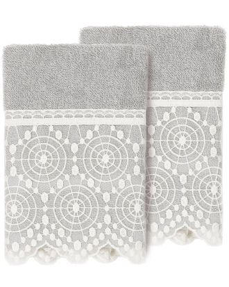 Linum Home Textiles 100% Turkish Cotton Arian 2Pc Cream Lace Embellished Washcloth Set