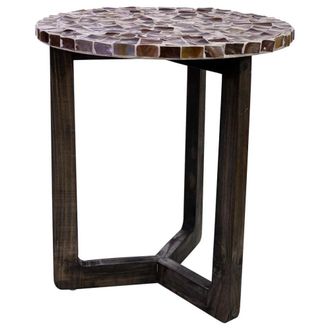 Wanderlust Deco Mesa auxiliar de madera y capiz d40 x 45h cm