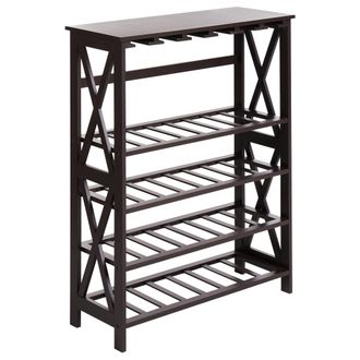 Beliani Beliani - Botellero Para Vino Elegante Con Patas De Madera De Pino Mdf Para Botellas Y Copas Marr&oacute;n Oscuro Rothesay
