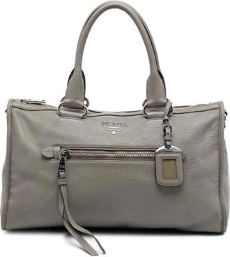 Prada Pre-owned Handbags, female, Gray, Size: ONE SIZE Pre-owned Leather Handbag