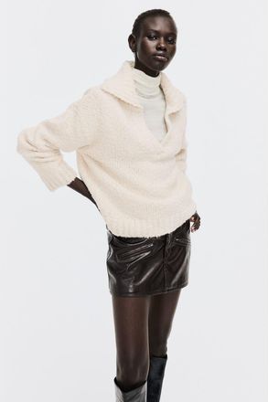 H&M Oversized Collared Jumper in Light Beige at Nordstrom, Size Xx-Small